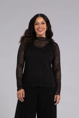 Lace Turtle Neck Barely T | Black