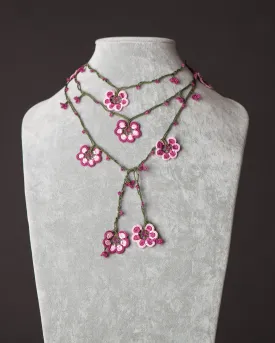 Lariat with Petunia Motif - Pink