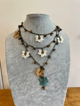 Lariat with Star Motif - Cream, Gold, & Teal