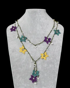 Lariat with Star Motif -  Green, Yellow & Purple