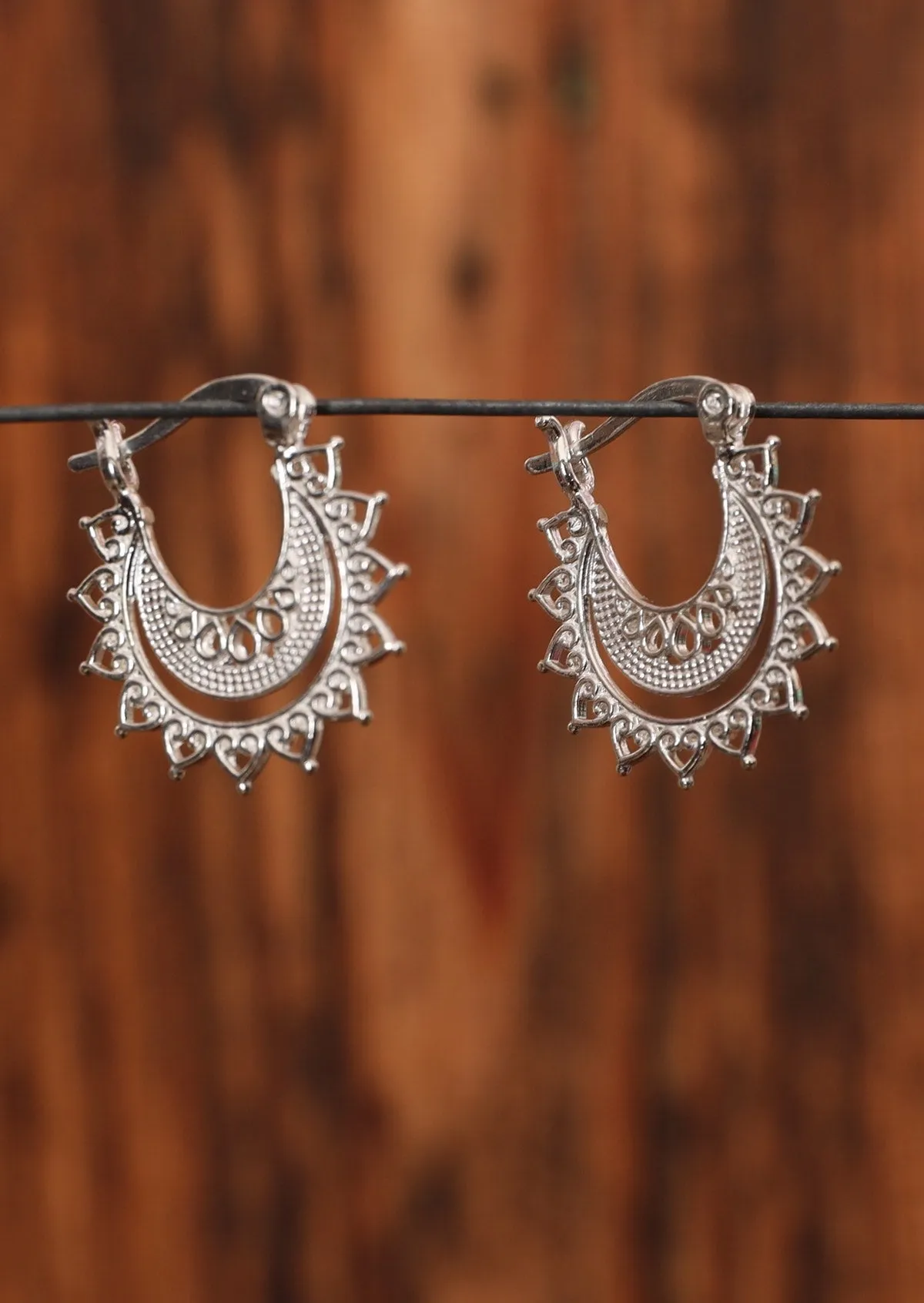 Layered Lace Silver Latch Earrings