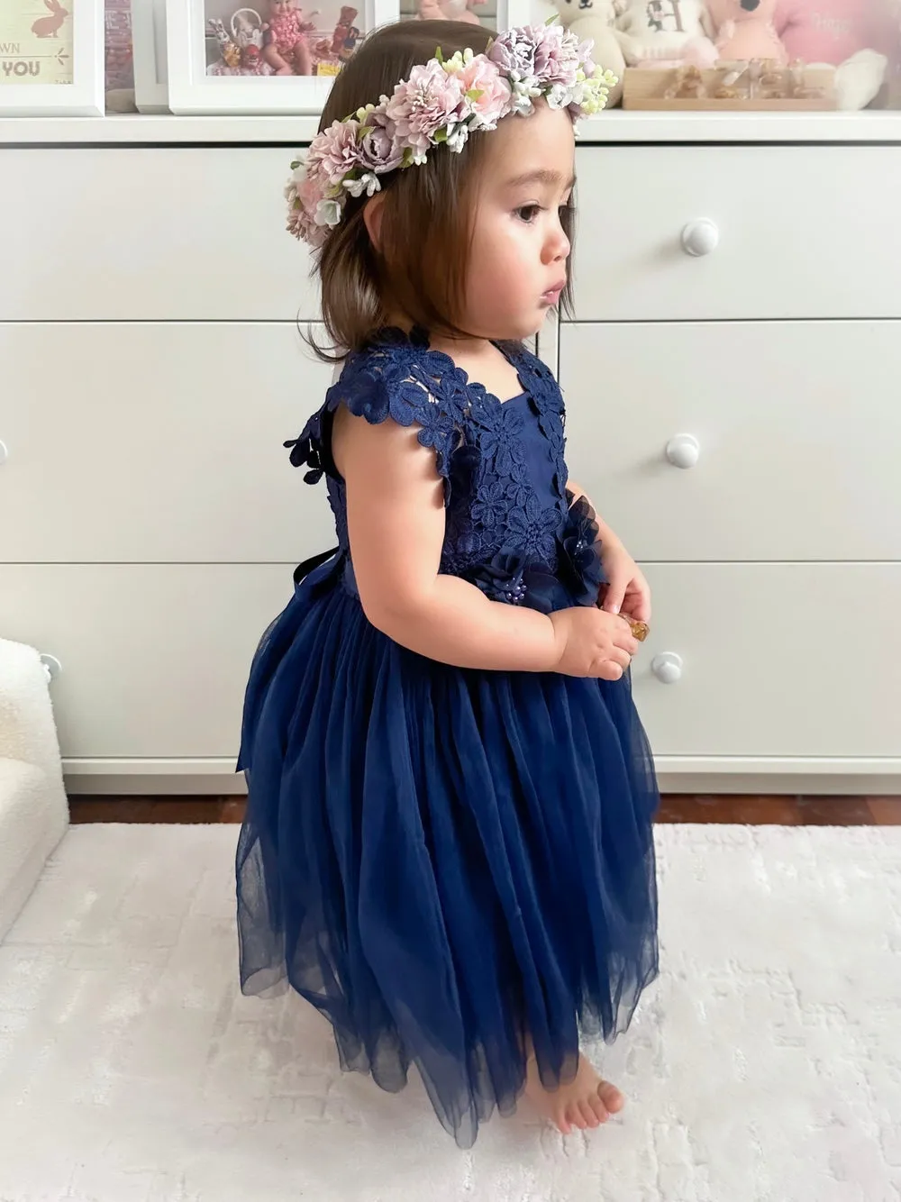 Layla Navy Blue Flower Girl Dress