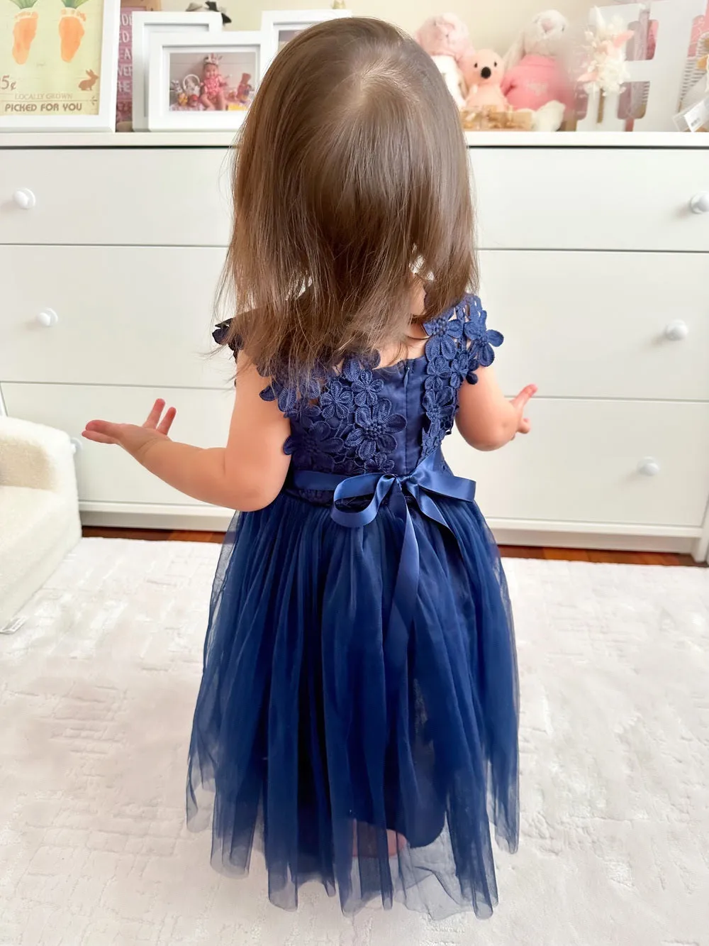 Layla Navy Blue Flower Girl Dress