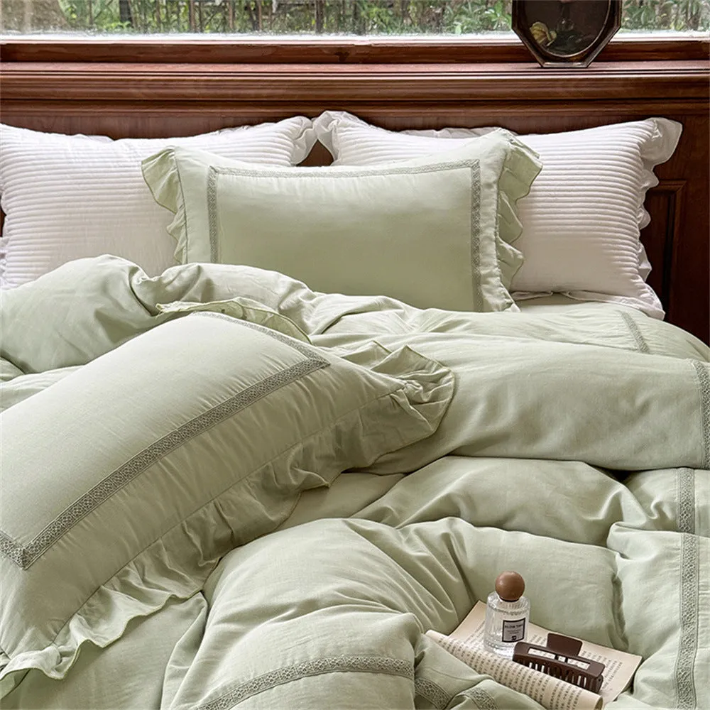 Madeleine Lace Double Gauze Ruffle Bedding Set / Brown