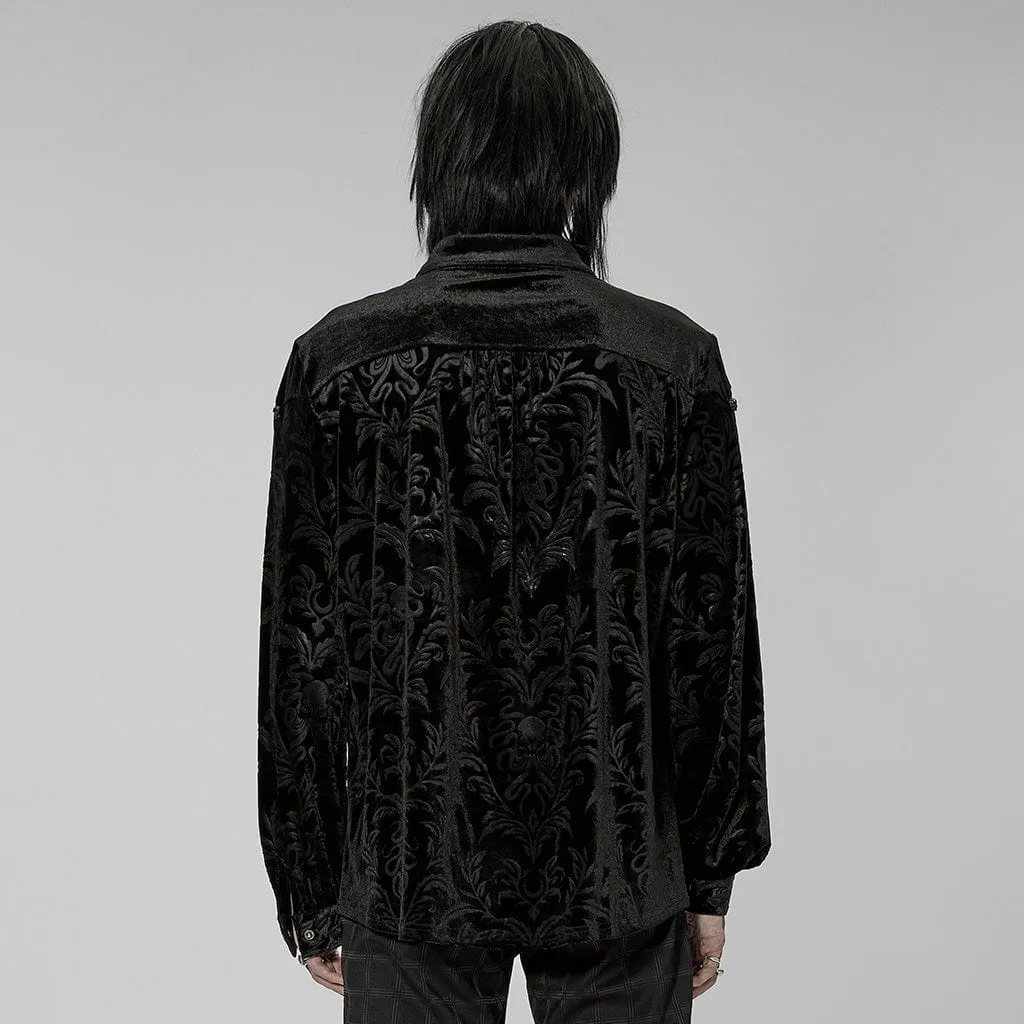 Men's Gothic Floral Printed Velvet Shirt