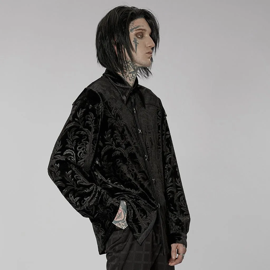 Men's Gothic Floral Printed Velvet Shirt