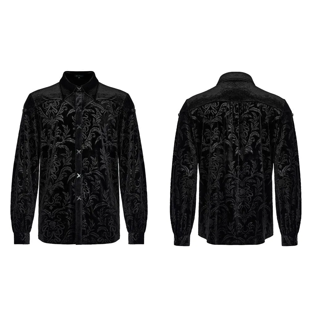 Men's Gothic Floral Printed Velvet Shirt