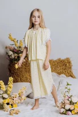 MILANA - GIRLS VISCOSE PYJAMA YELLOW DAISY PRINT