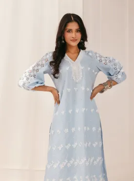 Mulmul Cotton Asota Blue Kurta