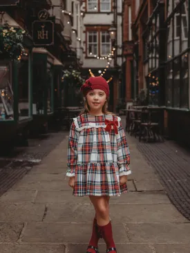 'Noelle' Tartan Dress with Burgundy Bow