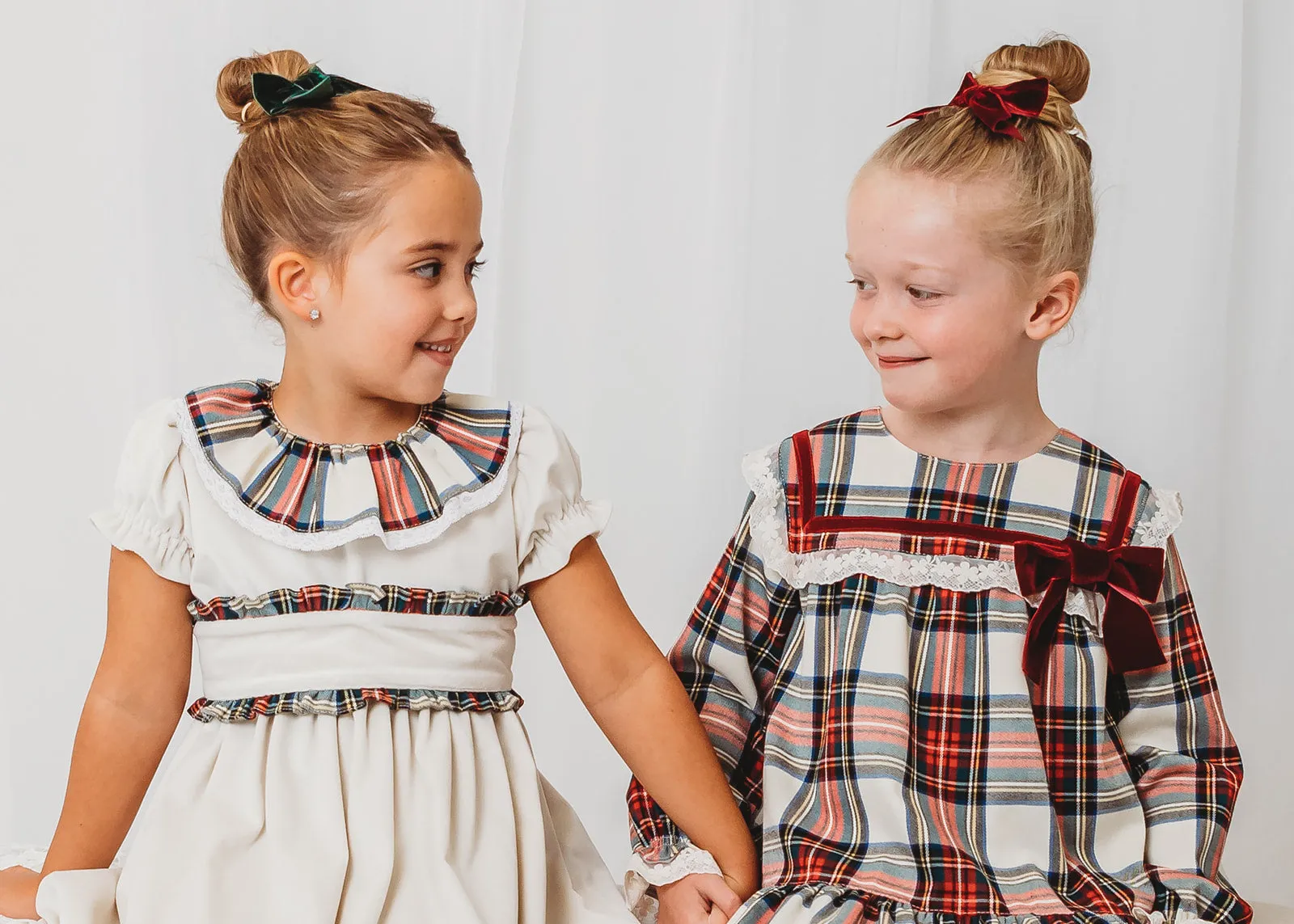 'Noelle' Tartan Dress with Burgundy Bow