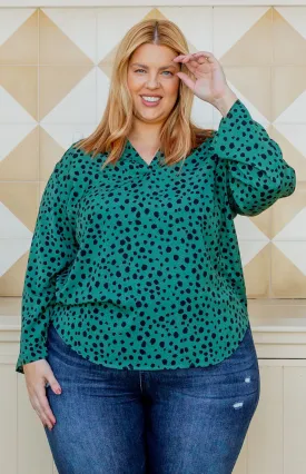 Olivia Green & Black Spot Top