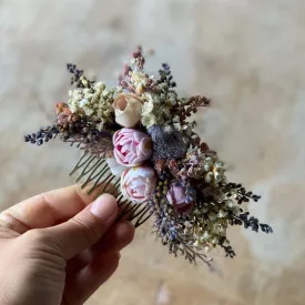 Pastel wedding hair comb Bridal flower comb Magaela accessories Romantic flower jewellery Peony and Baby's breath comb Wedding 2021 Romantic