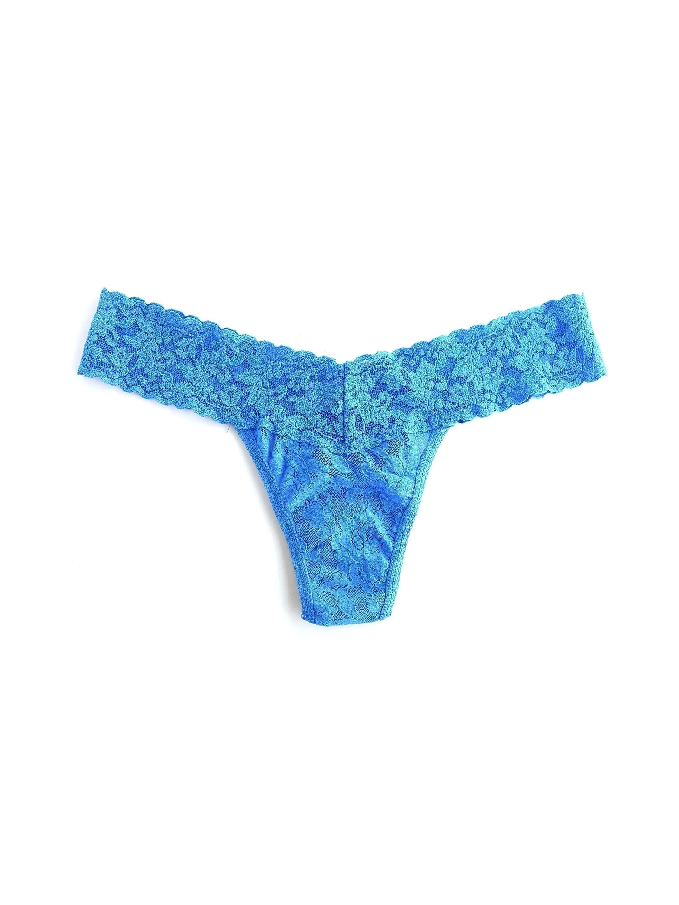 Petite Size Signature Lace Low Rise Thong Laguna Blue