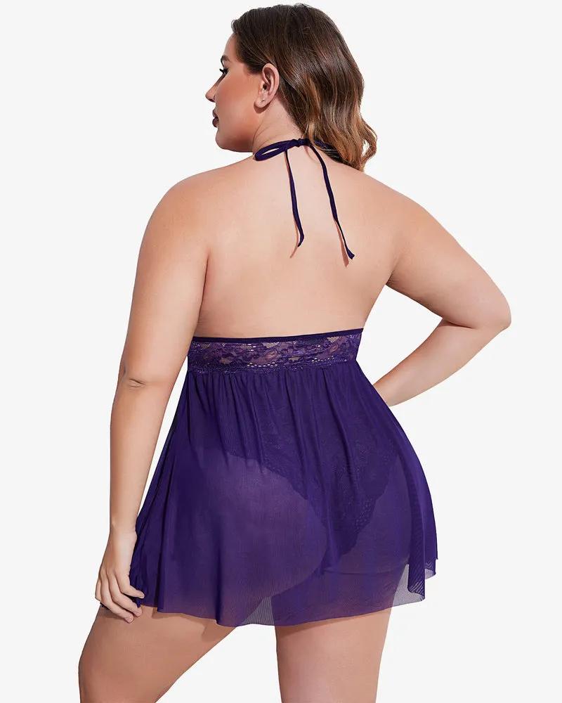 Plus Size Lace Snap Crotch Babydolls