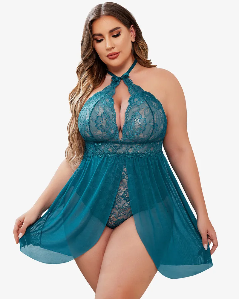 Plus Size Lace Snap Crotch Babydolls