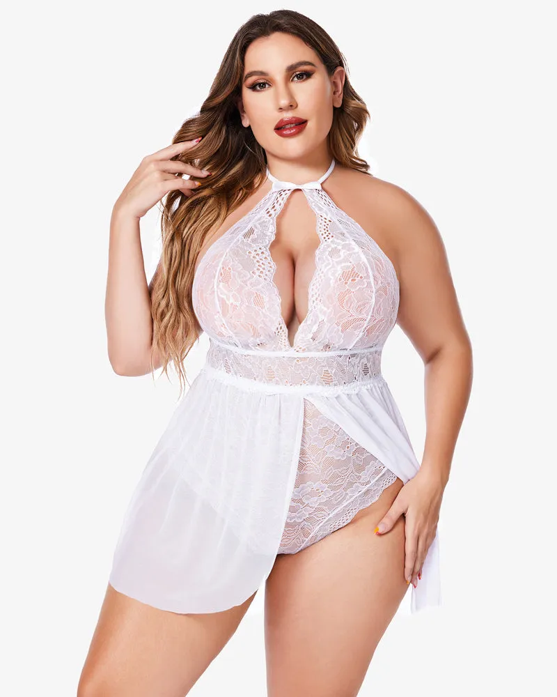 Plus Size Lace Snap Crotch Babydolls