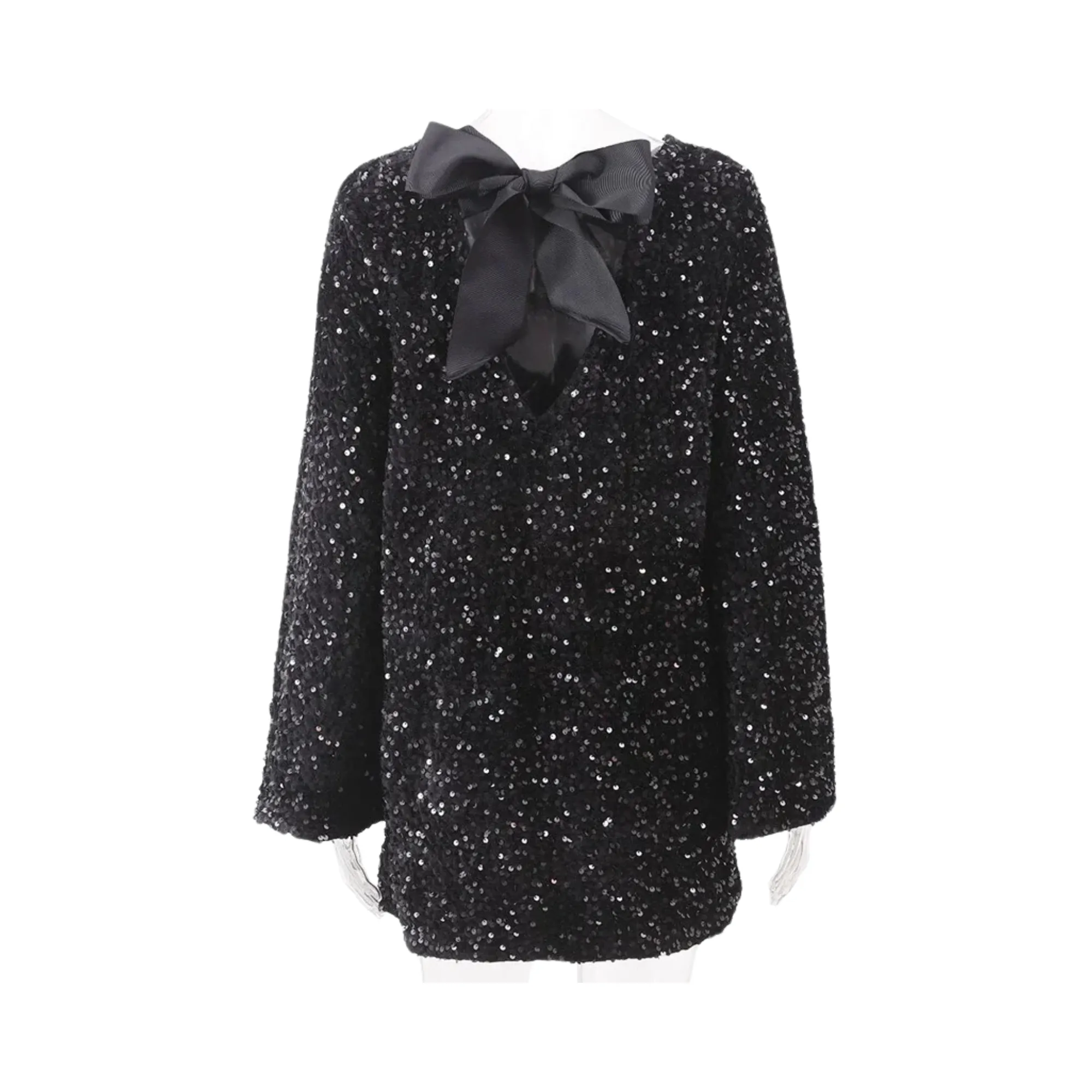 Pre Order:  Sequined Back Lace Bow Mini Dress