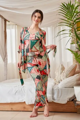 Printed Satin Pj set with Robe