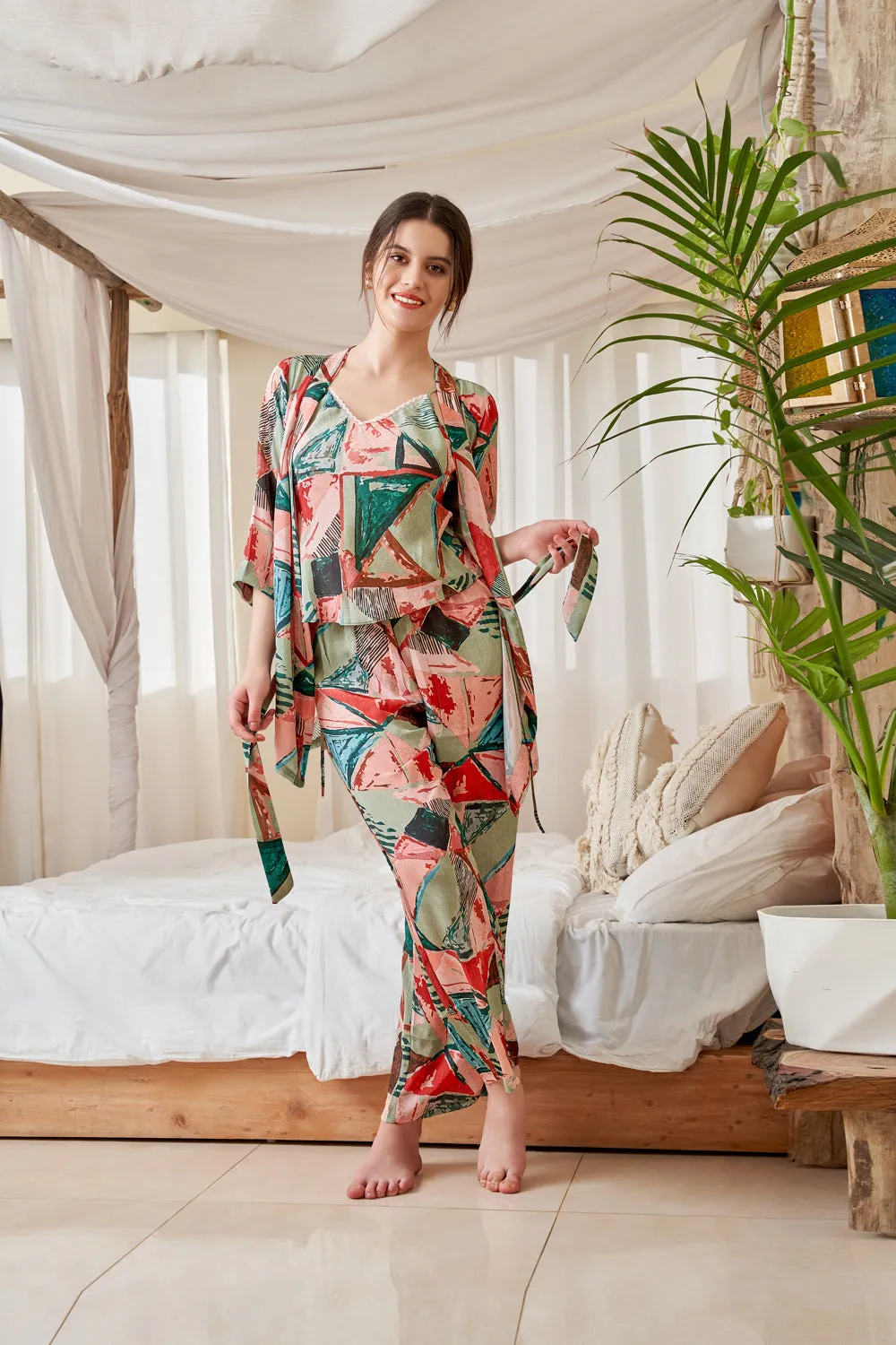 Printed Satin Pj set with Robe