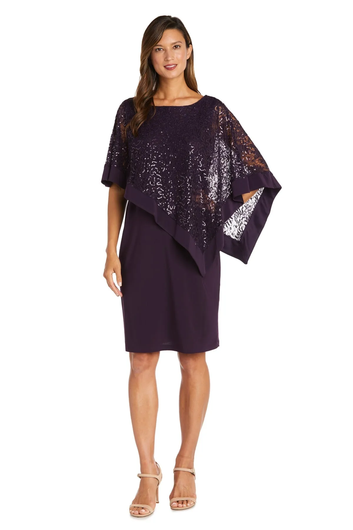 R&M Richard's Petite  Women's  Draped Sequin Lace Poncho Party Dress - Cocktail Dress