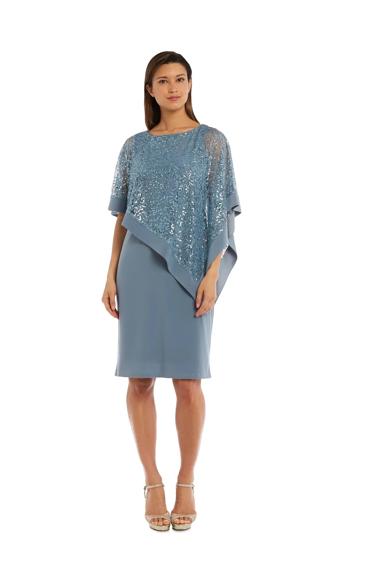 R&M Richard's Petite  Women's  Draped Sequin Lace Poncho Party Dress - Cocktail Dress