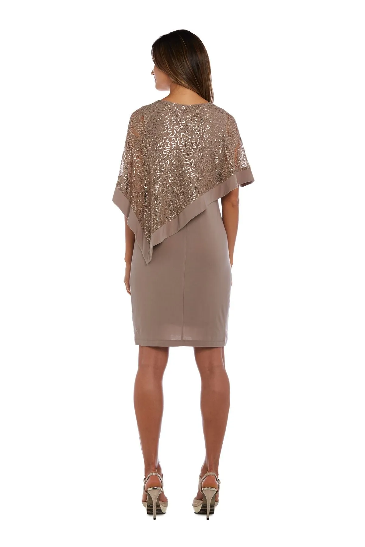 R&M Richard's Petite  Women's  Draped Sequin Lace Poncho Party Dress - Cocktail Dress