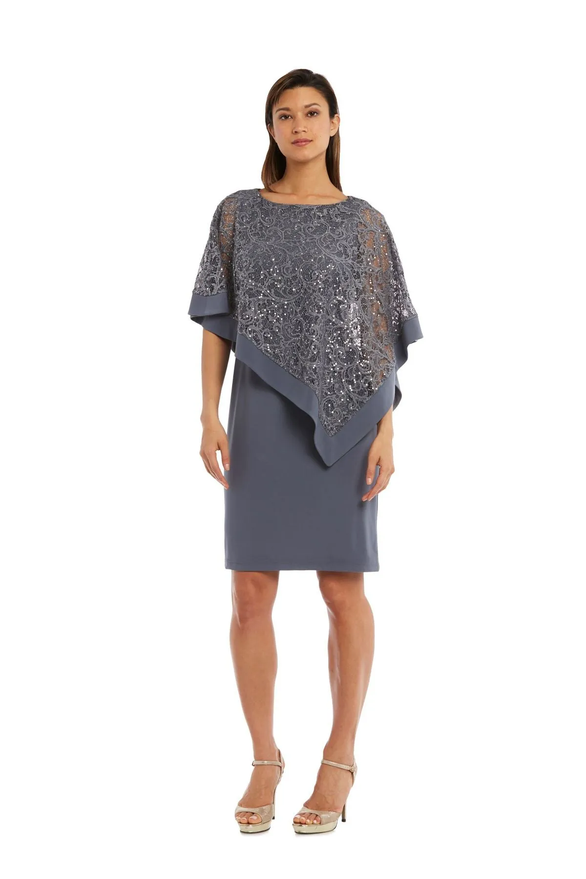 R&M Richard's Petite  Women's  Draped Sequin Lace Poncho Party Dress - Cocktail Dress