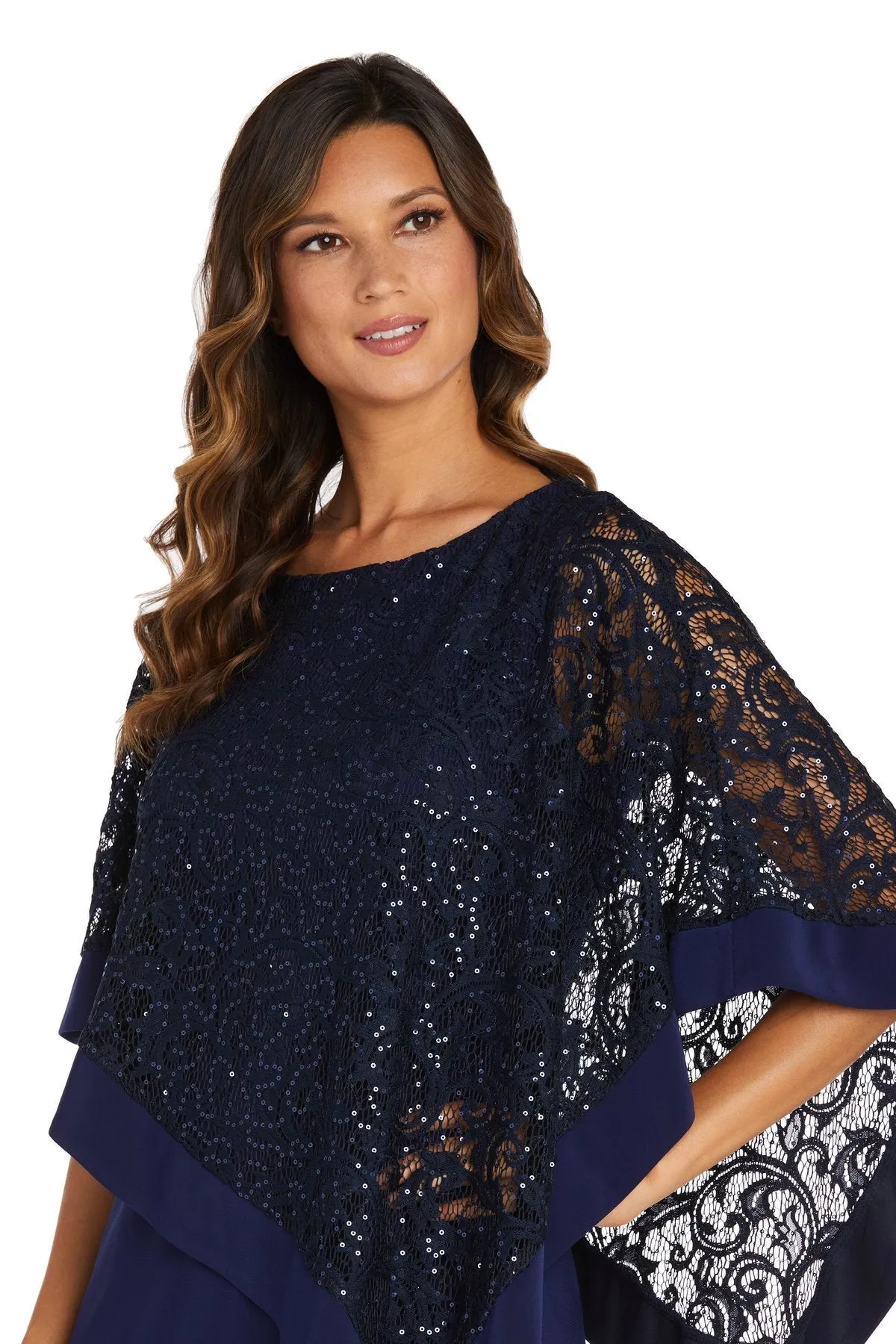 R&M Richard's Petite  Women's  Draped Sequin Lace Poncho Party Dress - Cocktail Dress