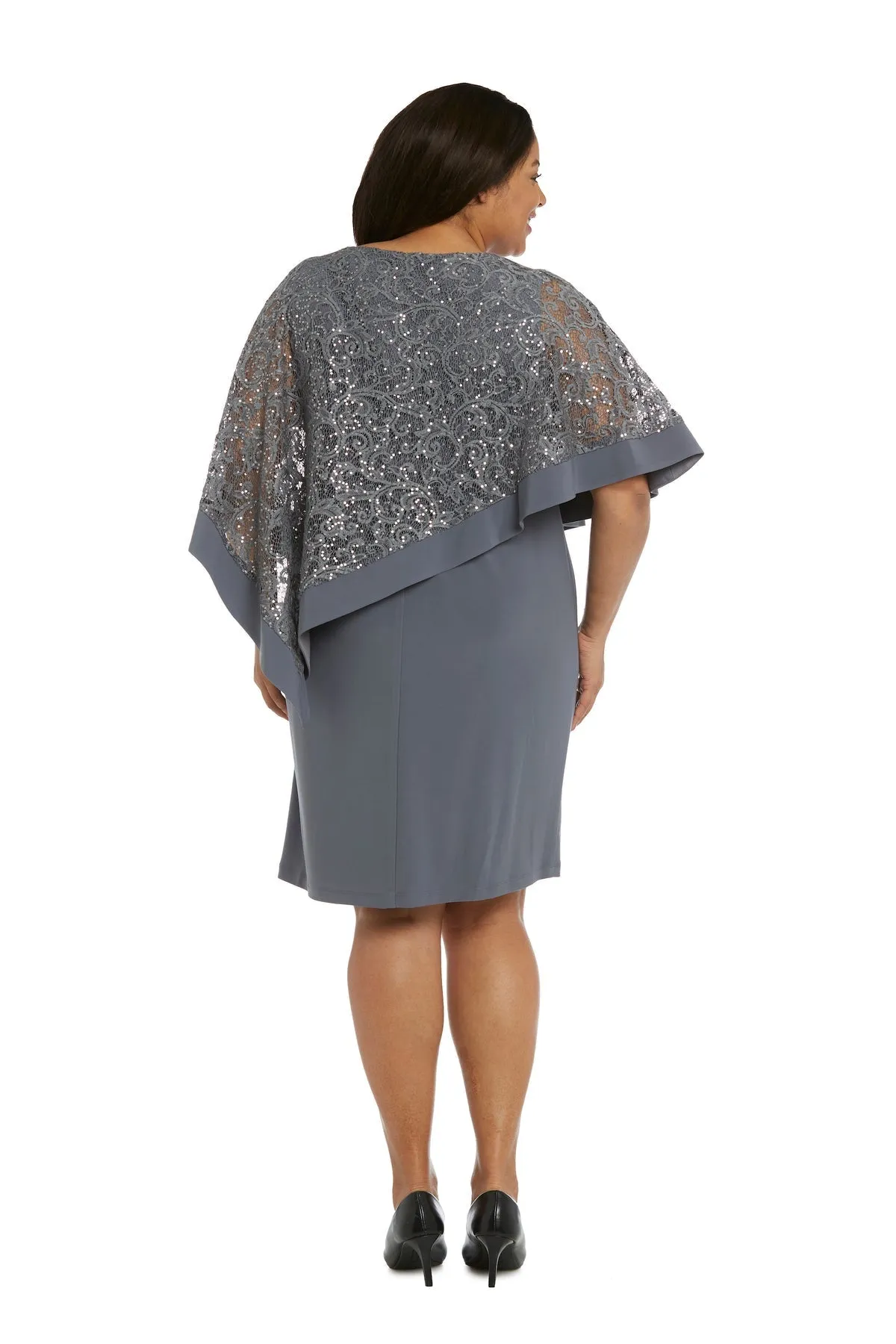 R&M Richards Women's Plus Size Sequin Lace Poncho Party Dress