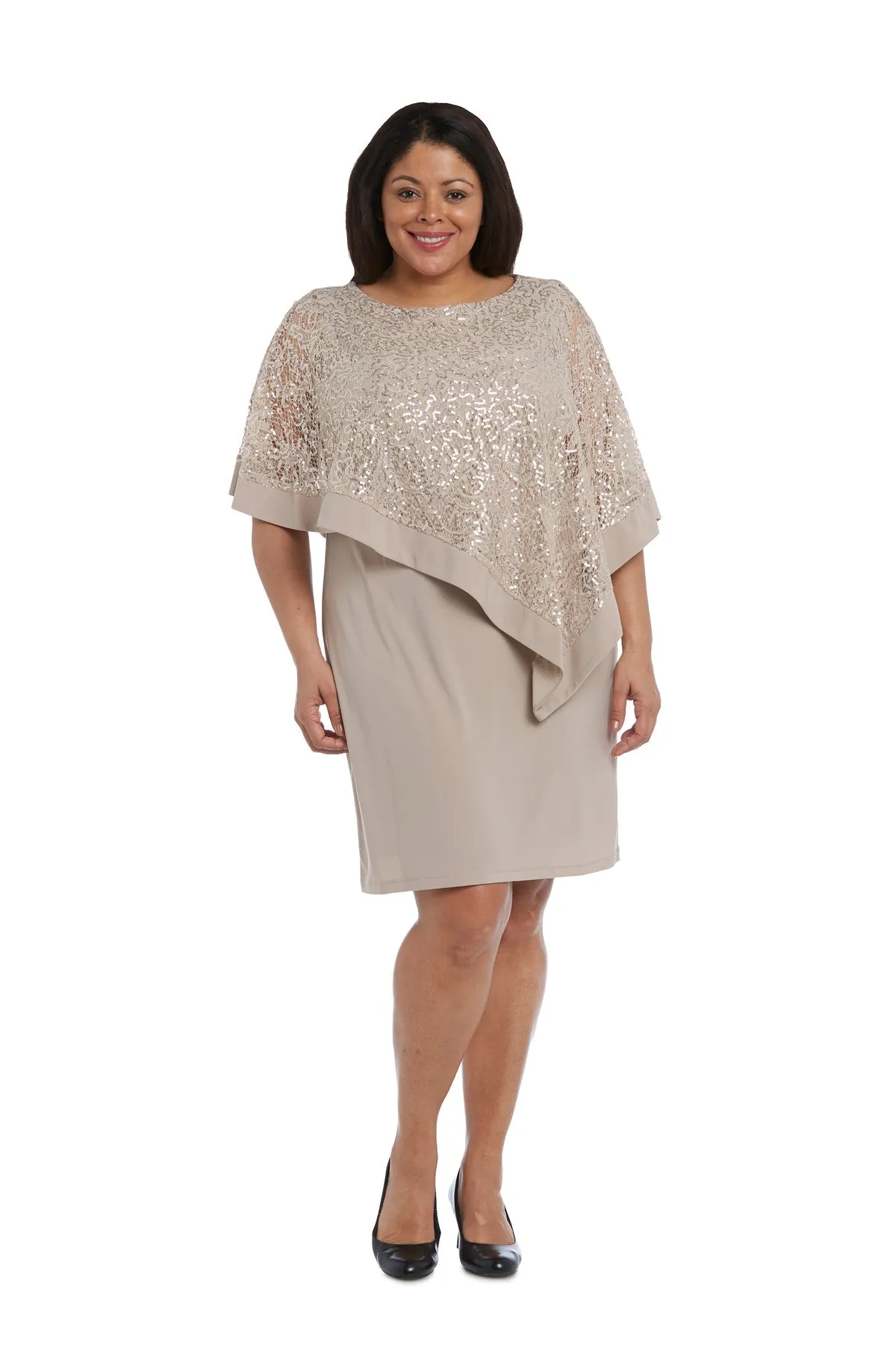 R&M Richards Women's Plus Size Sequin Lace Poncho Party Dress