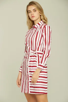 Red and White Candy Stripes Button-up Mini Dress