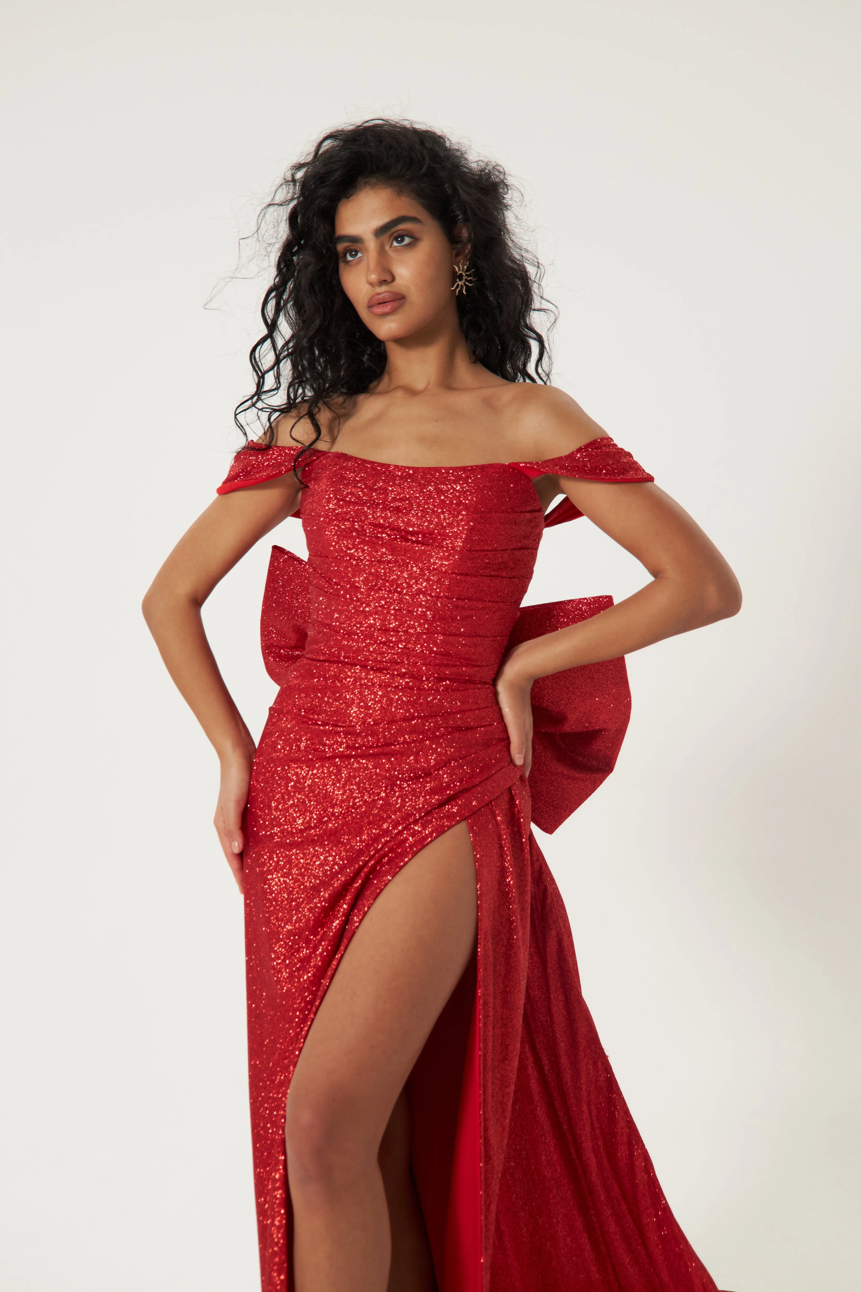 Red Glitter Mermaid Evening Dress Lovisa with Detachable Bow