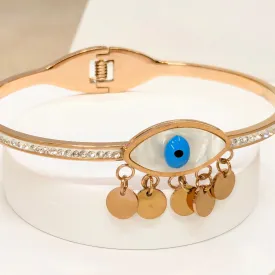 Rose Gold Plated Evil's Eye Zirconia Studded Charm Bracelet