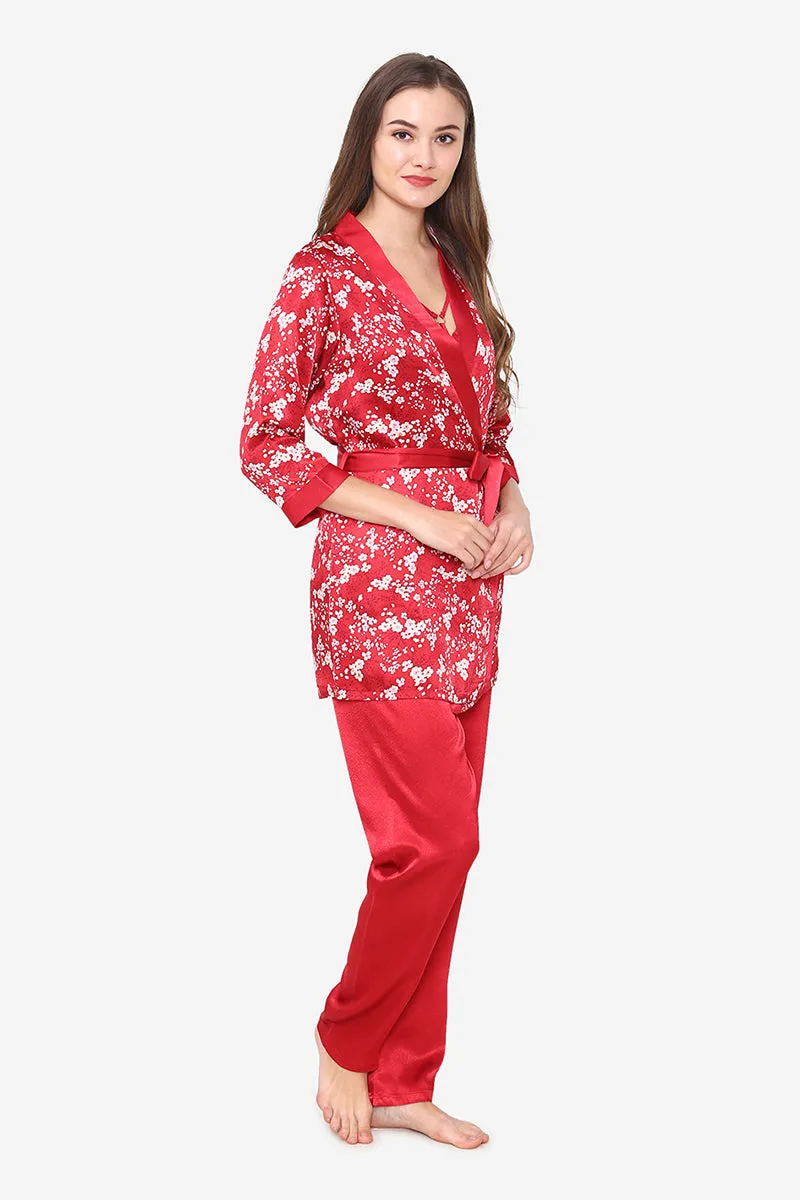 Satin Night suit with Floral Robe