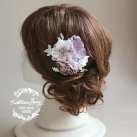 Shelly bridal hairpiece fascinator - colors to order - mauve and Ivory