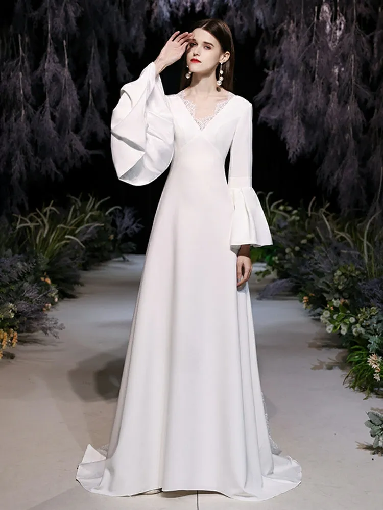 The Kestine Wedding Bridal Long Bell Sleeves Gown