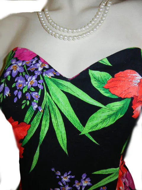 *VINTAGE SCARLETT SWEETHEART NECKLINE HAWAIIAN FLOWERS BALLOON SKIRT