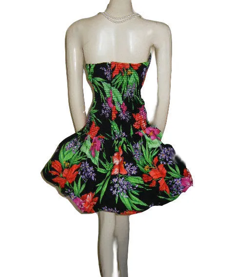 *VINTAGE SCARLETT SWEETHEART NECKLINE HAWAIIAN FLOWERS BALLOON SKIRT